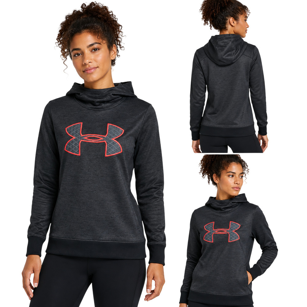 Under Armour ColdGear Fleece Hoodie Women XS Charcoal Big Logo Pullover New - Picture 2 of 13